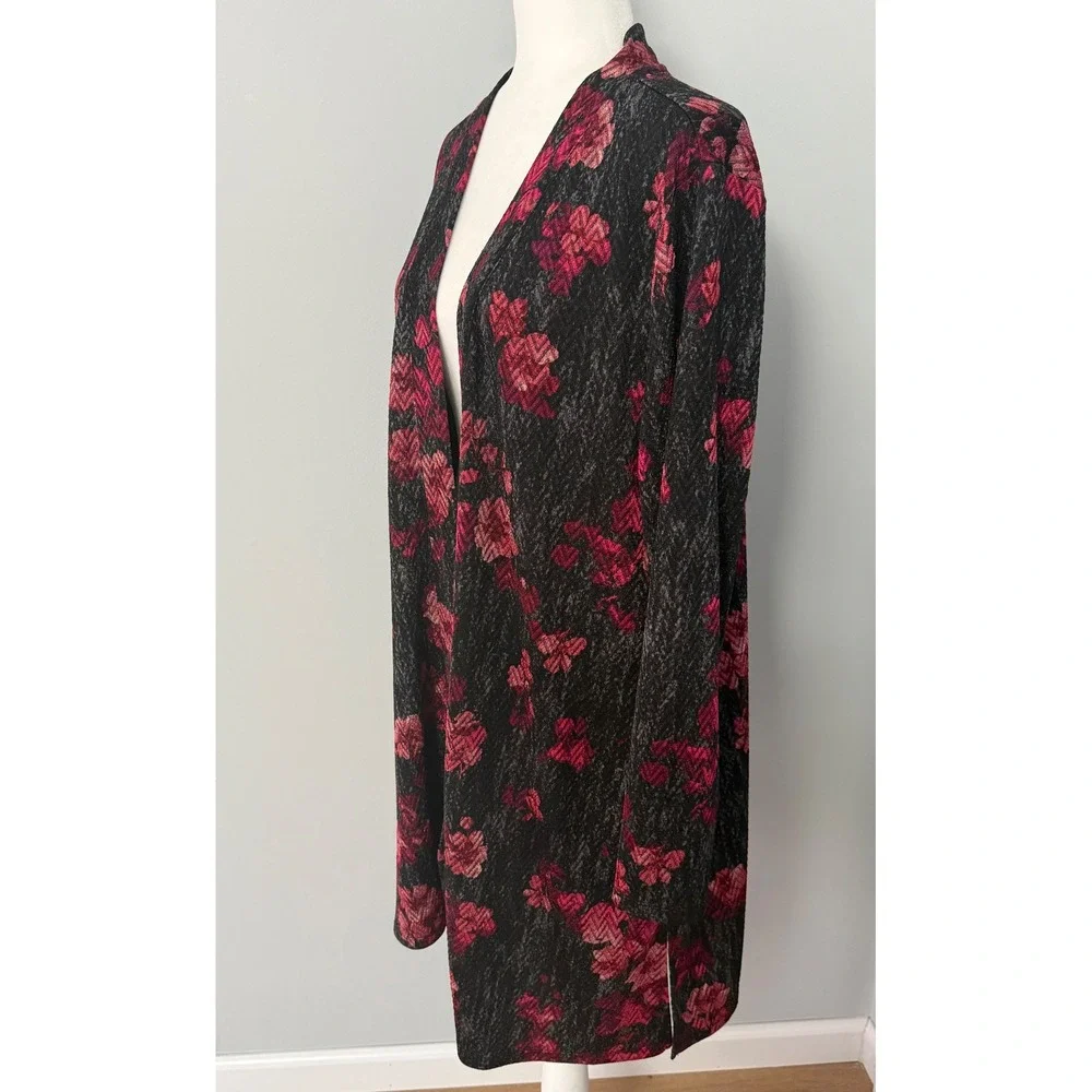 Susan Graver Women's Floral Chevron Open Front Duster Cardigan Sweater Sz Large